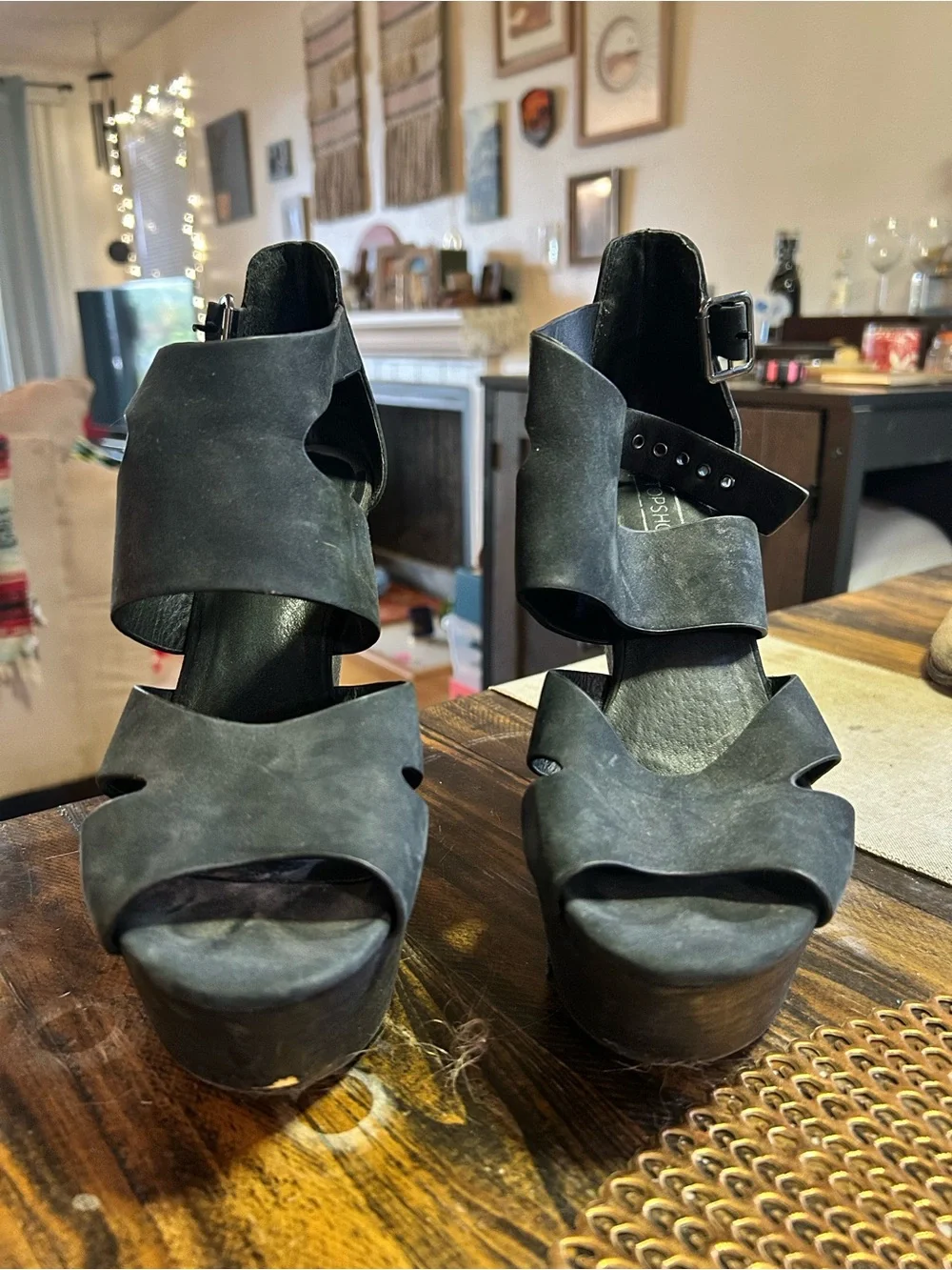 Topshop Black Platform Ankle-Strap Sandals